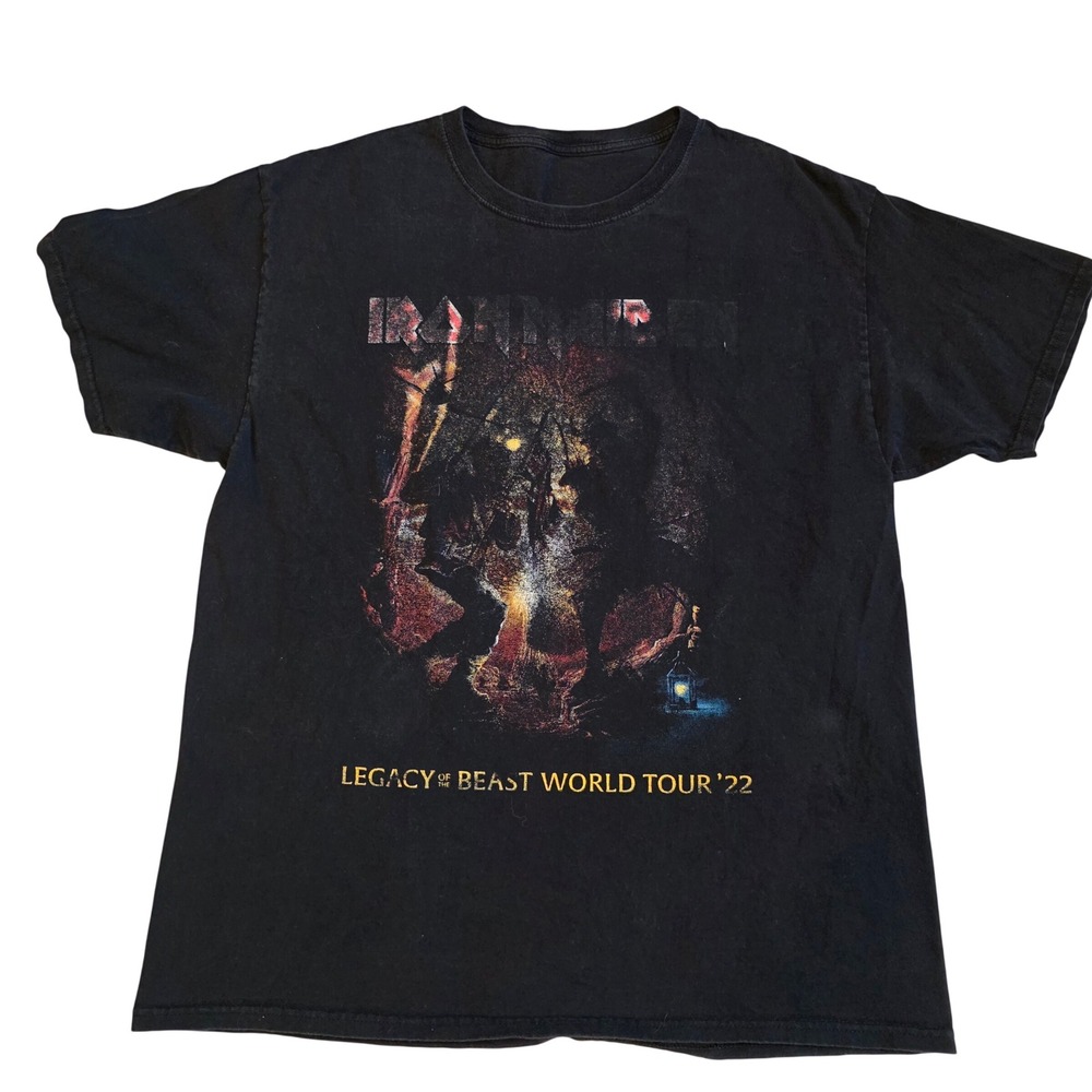 Iron Maiden Tour Shirt Mens L Black Good Thrashed Faded Legacy of the Beast 2022